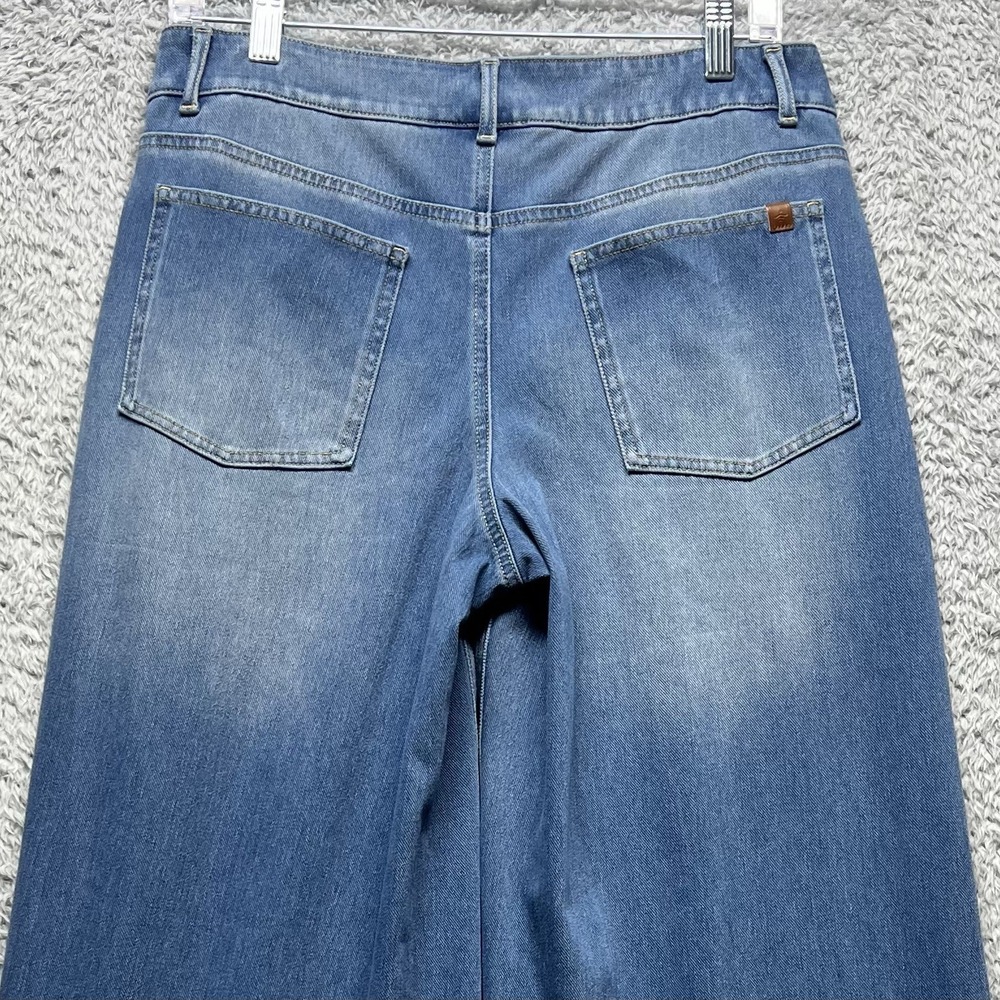 Halara Asymetrical Wide Leg Jeans PM Petite Medium Blue Stretch Faded Baggy - Picture 7 of 13